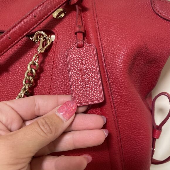 Coach Prairie True Red Pebbled Leather Convertible Chain Satchel Gold - Picture 3 of 16